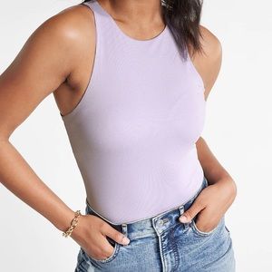Body Contour Ribbed High Neck Thong Bodysuit in Lilac